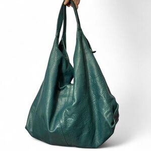 Vintage Laura Di Maggio Italian Leather Oversized Hobo Bag Teal